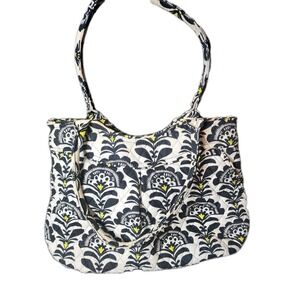 Vera Bradley Fanfare Pleated Shoulder Bag Black Yellow Retired Pattern